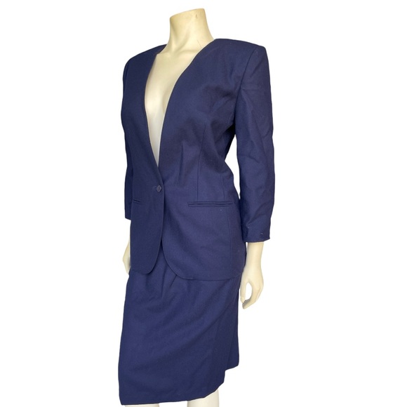 Jason Prescott 100% Wool Navy Blue Skirt Suit - Picture 4 of 11